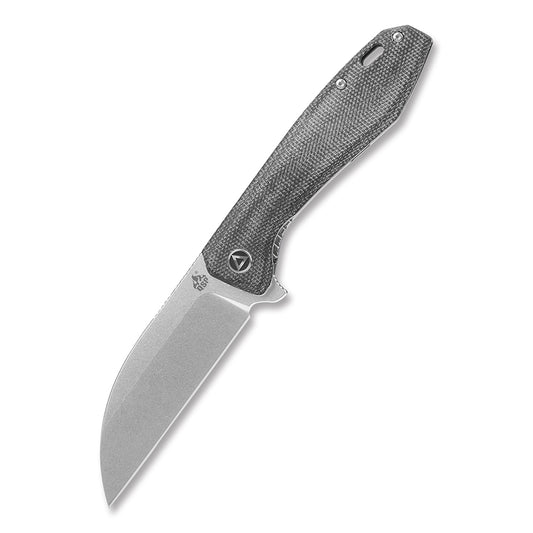 QSP Pelican 3.625" CPM S35VN Stonewash Black Linen Micarta Folding Knife QS118-D1