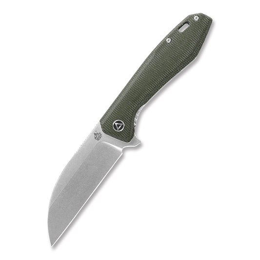 QSP Pelican 3.625" CPM S35VN Stonewash Green Linen Micarta Folding Knife QS118-E1