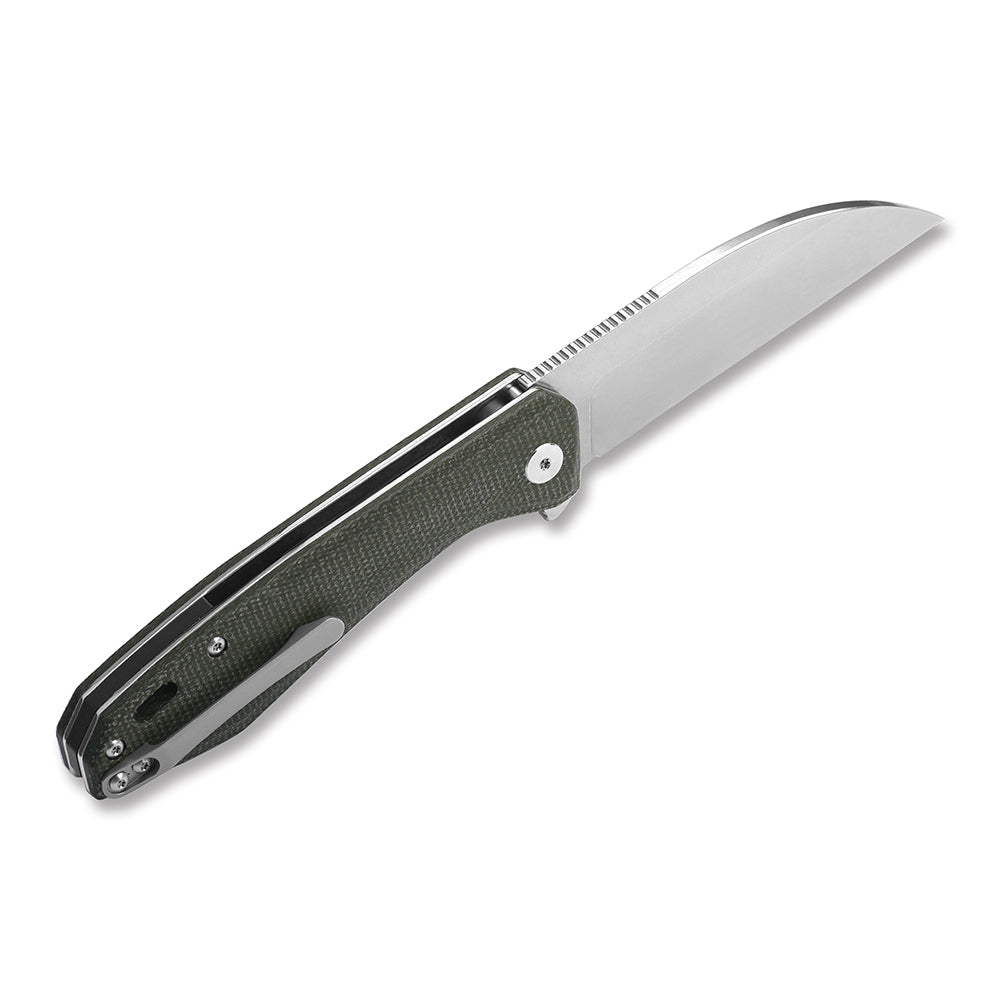 QSP Pelican 3.625" CPM S35VN Stonewash Green Linen Micarta Folding Knife QS118-E1