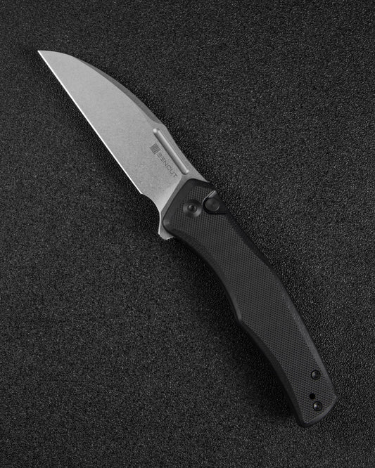 Sencut Watauga 3.48" Stonewashed D2 Black G10 Button Lock Folding Knife S21011-1