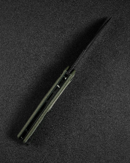Sencut Watauga 3.48" Black Stonewashed D2 Dark Green Micarta Button Lock Folding Knife S21011-2