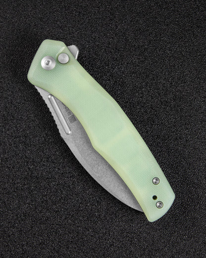 Sencut Watauga 3.48" Stonewashed D2 Natural G10 Button Lock Folding Knife S21011-3