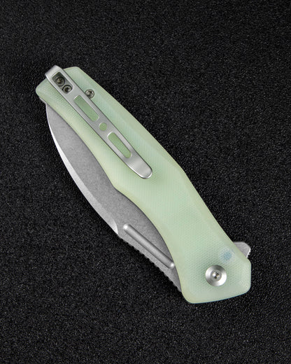 Sencut Watauga 3.48" Stonewashed D2 Natural G10 Button Lock Folding Knife S21011-3