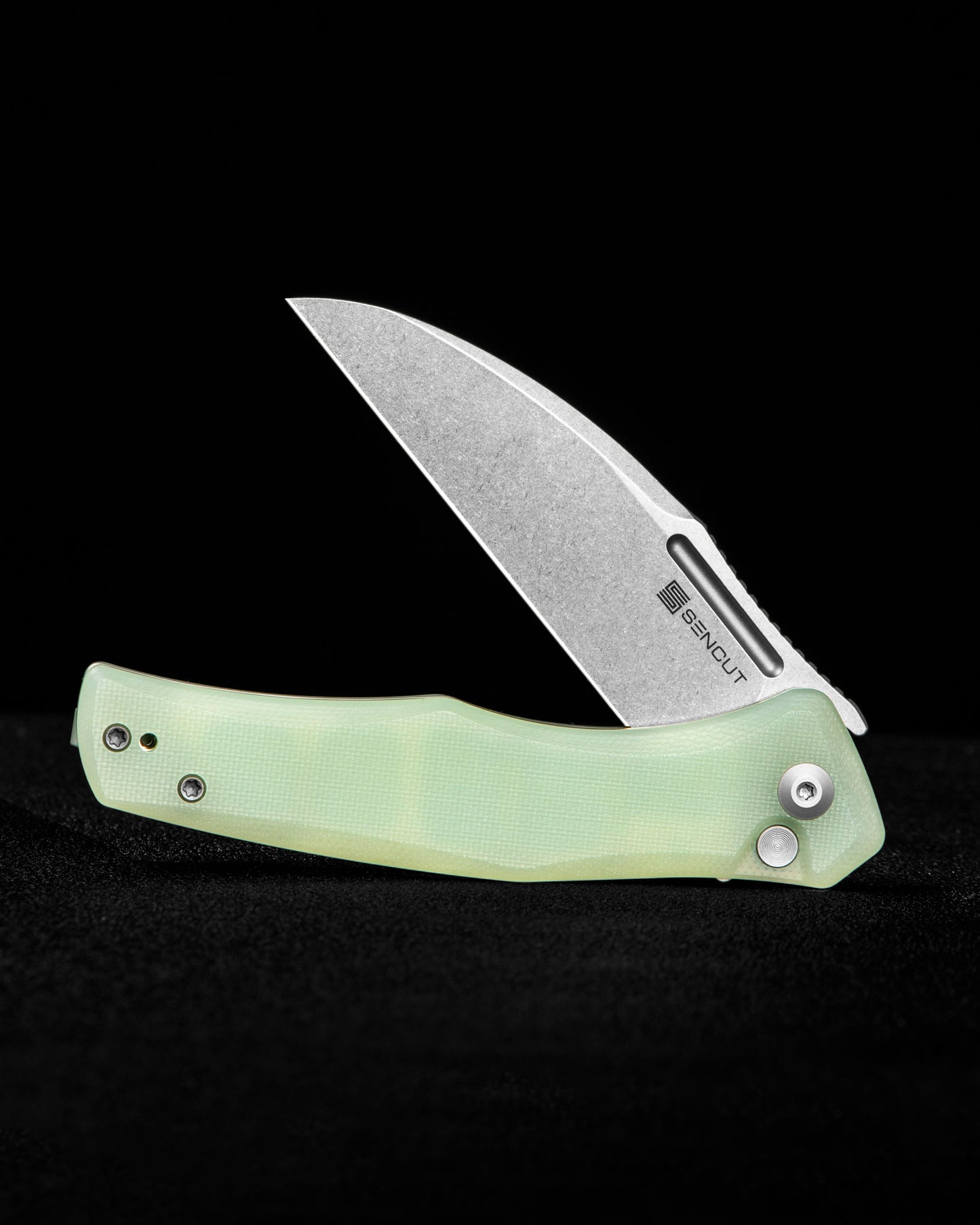 Sencut Watauga 3.48" Stonewashed D2 Natural G10 Button Lock Folding Knife S21011-3