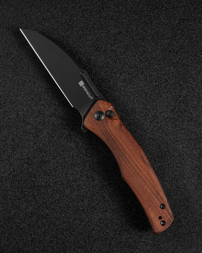 Sencut Watauga 3.48" Black Stonewashed D2 Cuibourtia Wood Button Lock Folding Knife S21011-4