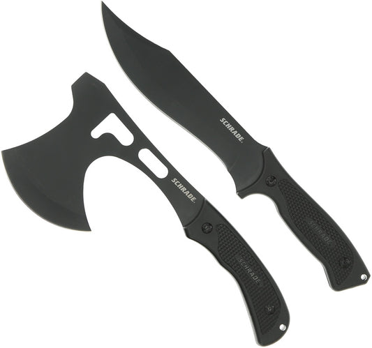 Schrade 2-Piece Black Full-Tang Knife and Axe Combo with Sharpening Stone and Sheaths