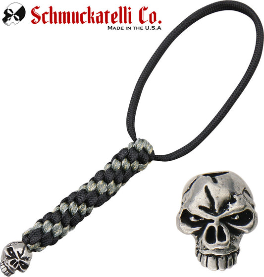 Schmuckatelli Emerson Skull Lanyard with Black/Digi Camo Cord and Pewter Bead