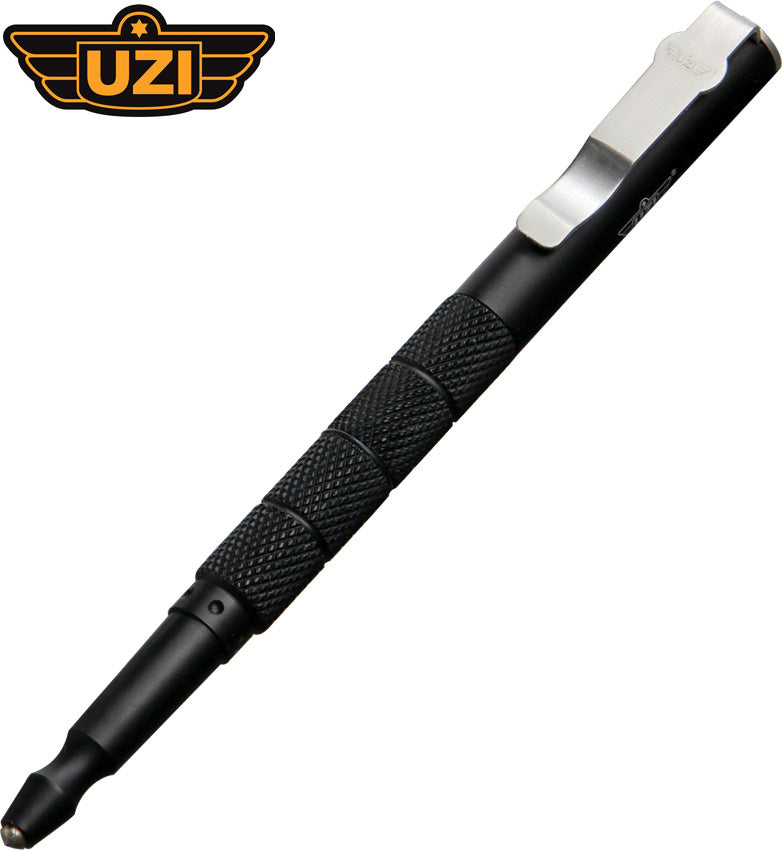 Uzi 6.25" Black Aluminium Tactical Pen with Glass Breaker TACPEN5-BK