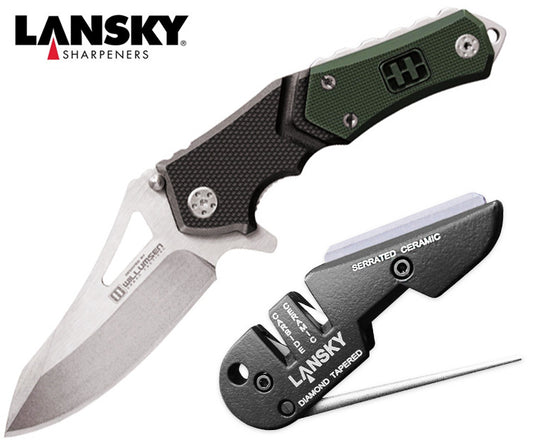 Lansky Responder 3.5" Folding Knife and Blademedic Multifunction Sharpener Combo UTR7