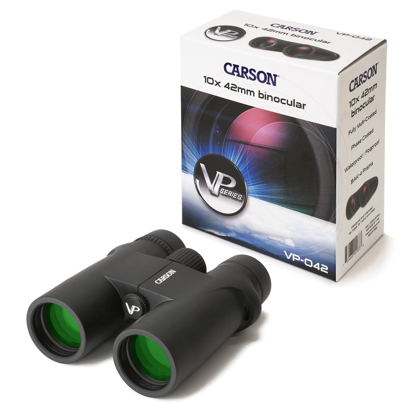 Carson VP Series 10x42mm Full-Sized Phase-Coated Waterproof Binoculars VP-042