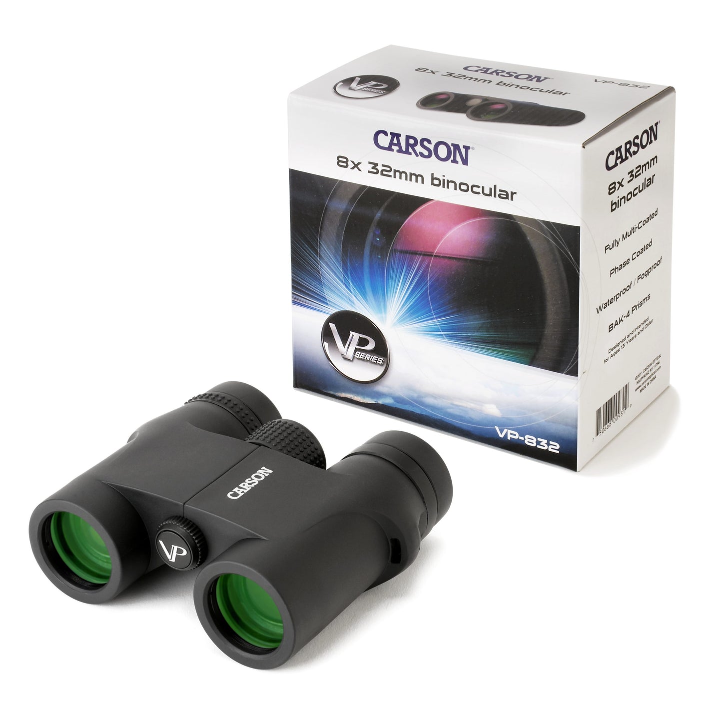 Carson VP Series 8x32mm Full-Sized Phase-Coated Waterproof Binoculars VP-832