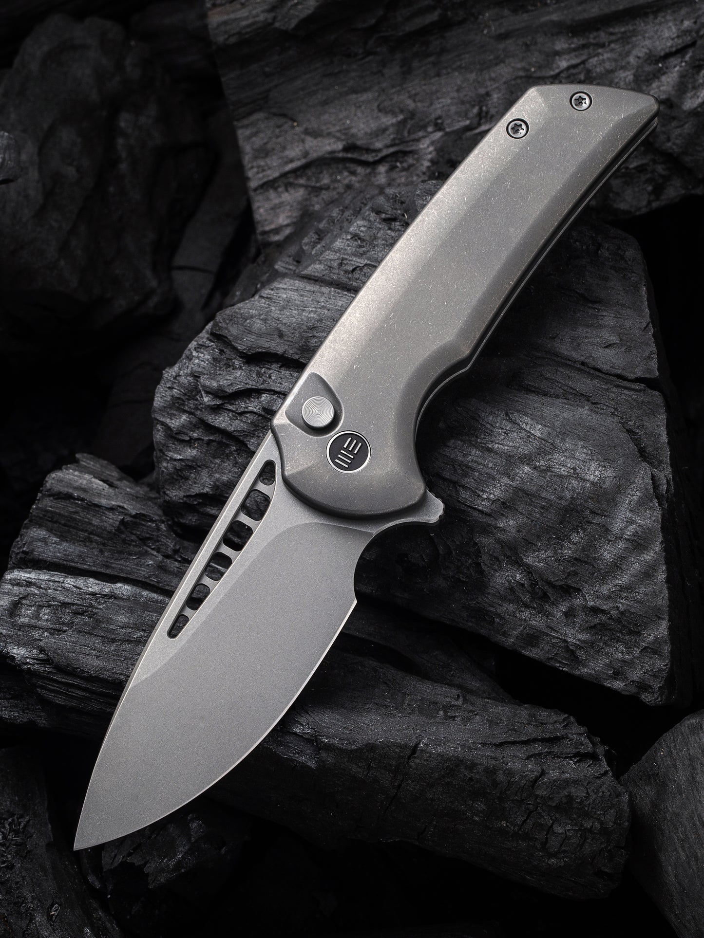 WE Mini Malice 2.98" Stonewashed CPM 20CV Gray Titanium Folding Knife by Ferrum Forge WE054BL-2