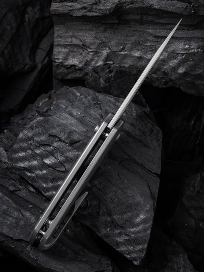 WE Mini Malice 2.98" Stonewashed CPM 20CV Gray Titanium Folding Knife by Ferrum Forge WE054BL-2