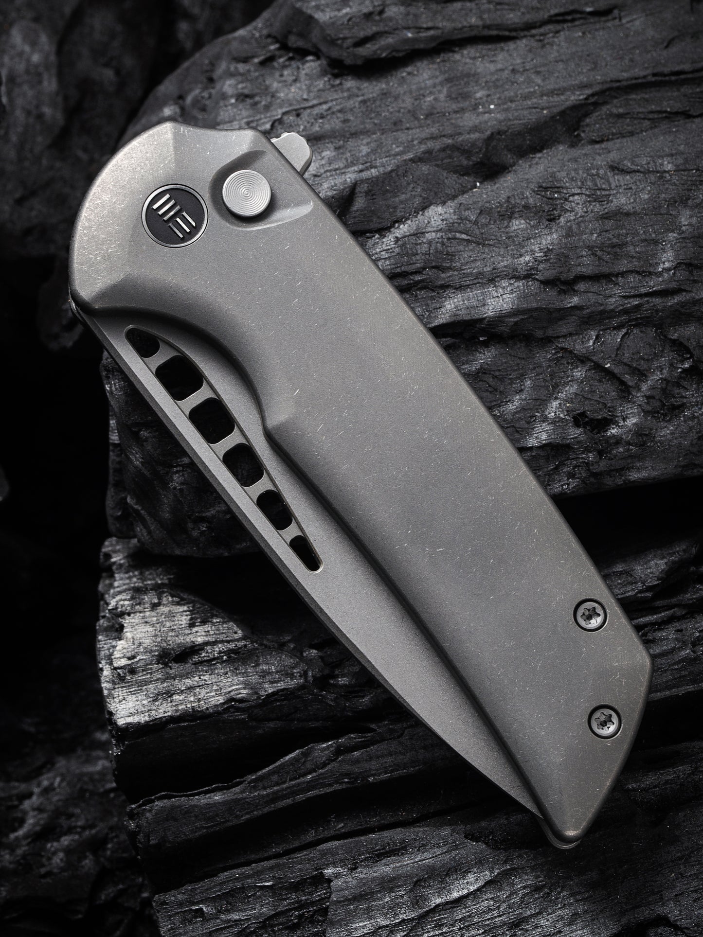 WE Mini Malice 2.98" Stonewashed CPM 20CV Gray Titanium Folding Knife by Ferrum Forge WE054BL-2