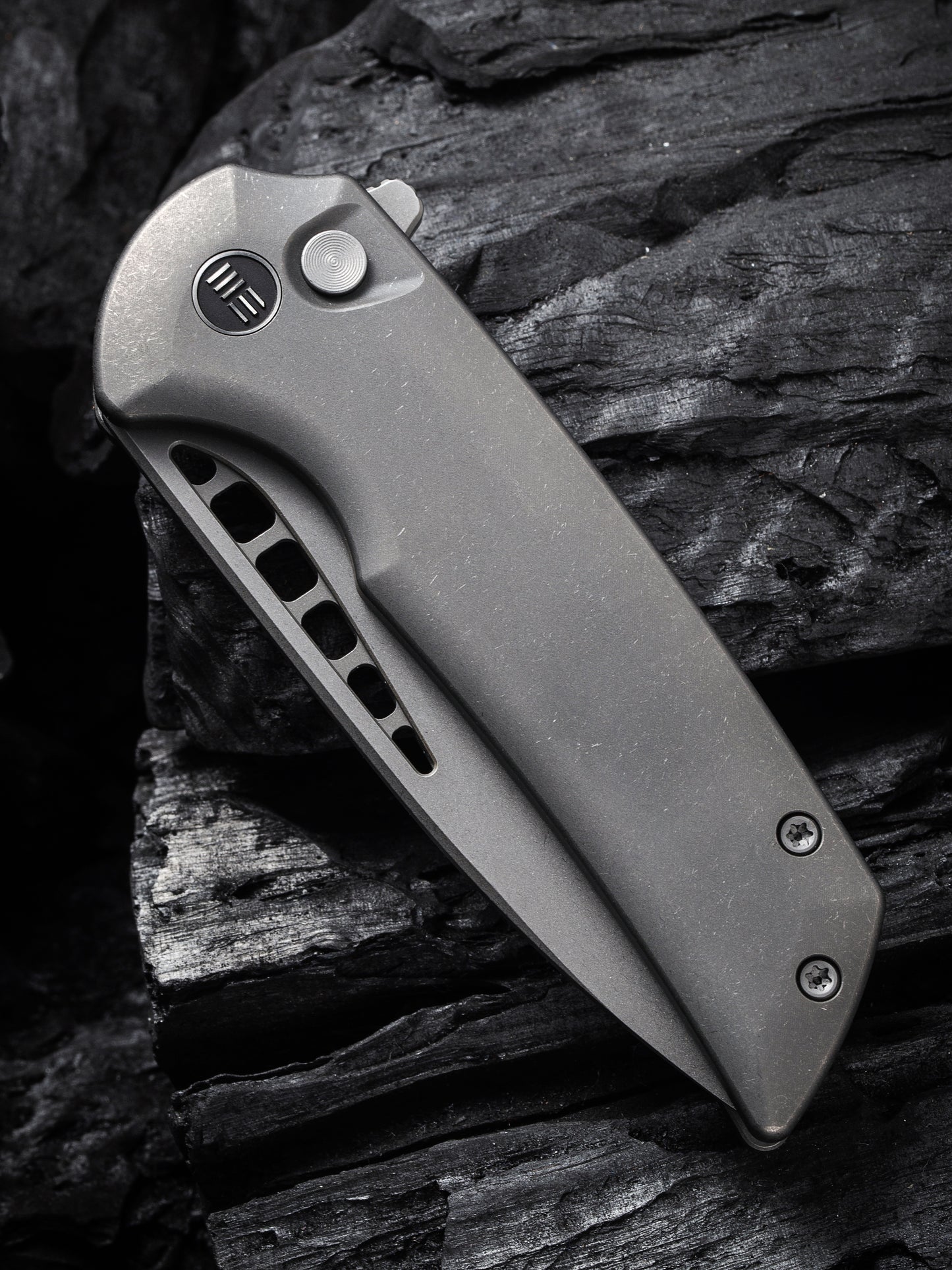 WE Mini Malice 2.98" Stonewashed CPM 20CV Gray Titanium Folding Knife by Ferrum Forge WE054BL-2