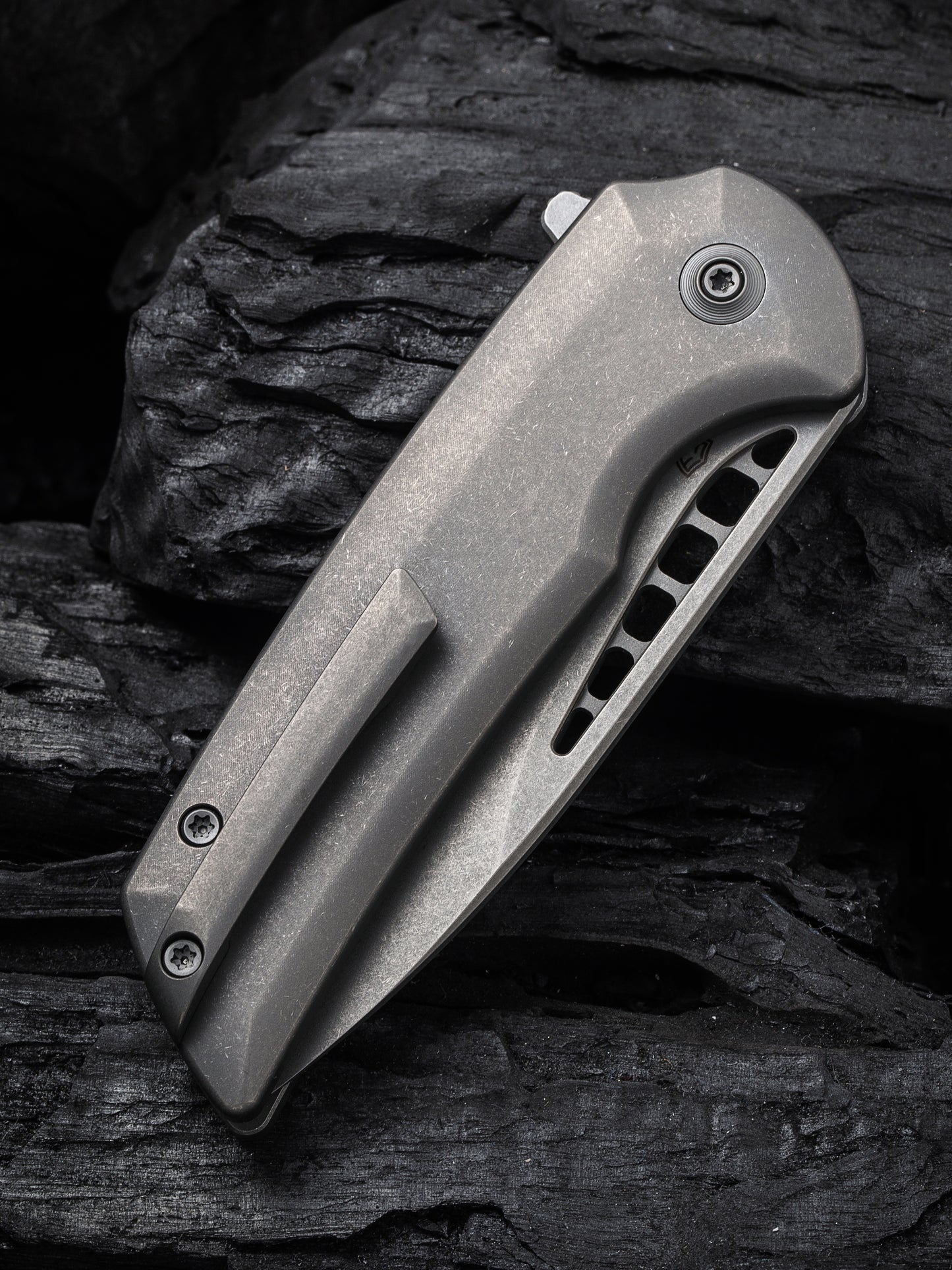 WE Mini Malice 2.98" Stonewashed CPM 20CV Gray Titanium Folding Knife by Ferrum Forge WE054BL-2