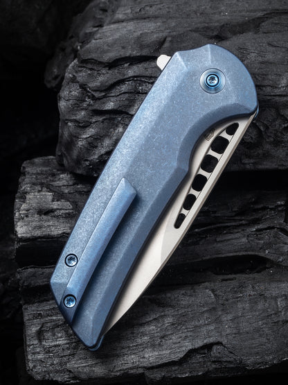 WE Mini Malice 2.98" Bead Blasted CPM 20CV Blue Titanium Folding Knife by Ferrum Forge WE054BL-3