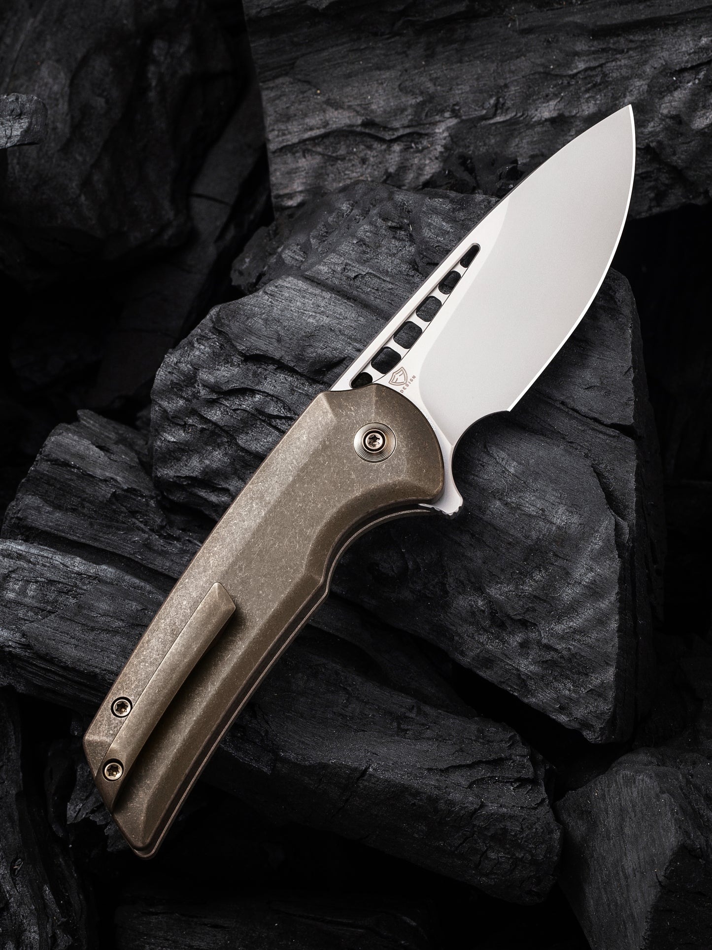 WE Mini Malice 2.98" Bead Blasted CPM 20CV Bronze Titanium Folding Knife by Ferrum Forge WE054BL-4