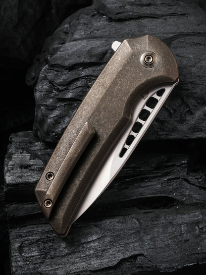 WE Mini Malice 2.98" Bead Blasted CPM 20CV Bronze Titanium Folding Knife by Ferrum Forge WE054BL-4