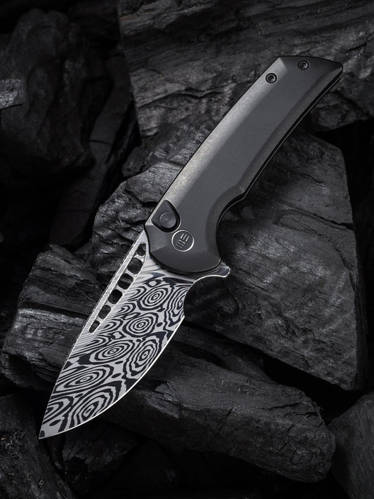 WE Mini Malice 2.98" Heimskringla Damasteel Titanium Folding Knife by Ferrum Forge WE054BL-DS1