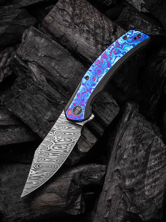 WE Snick 3.47" Damasteel Heimskringla Damascus Titanium Timascus Folding Knife WE19022F-DS1