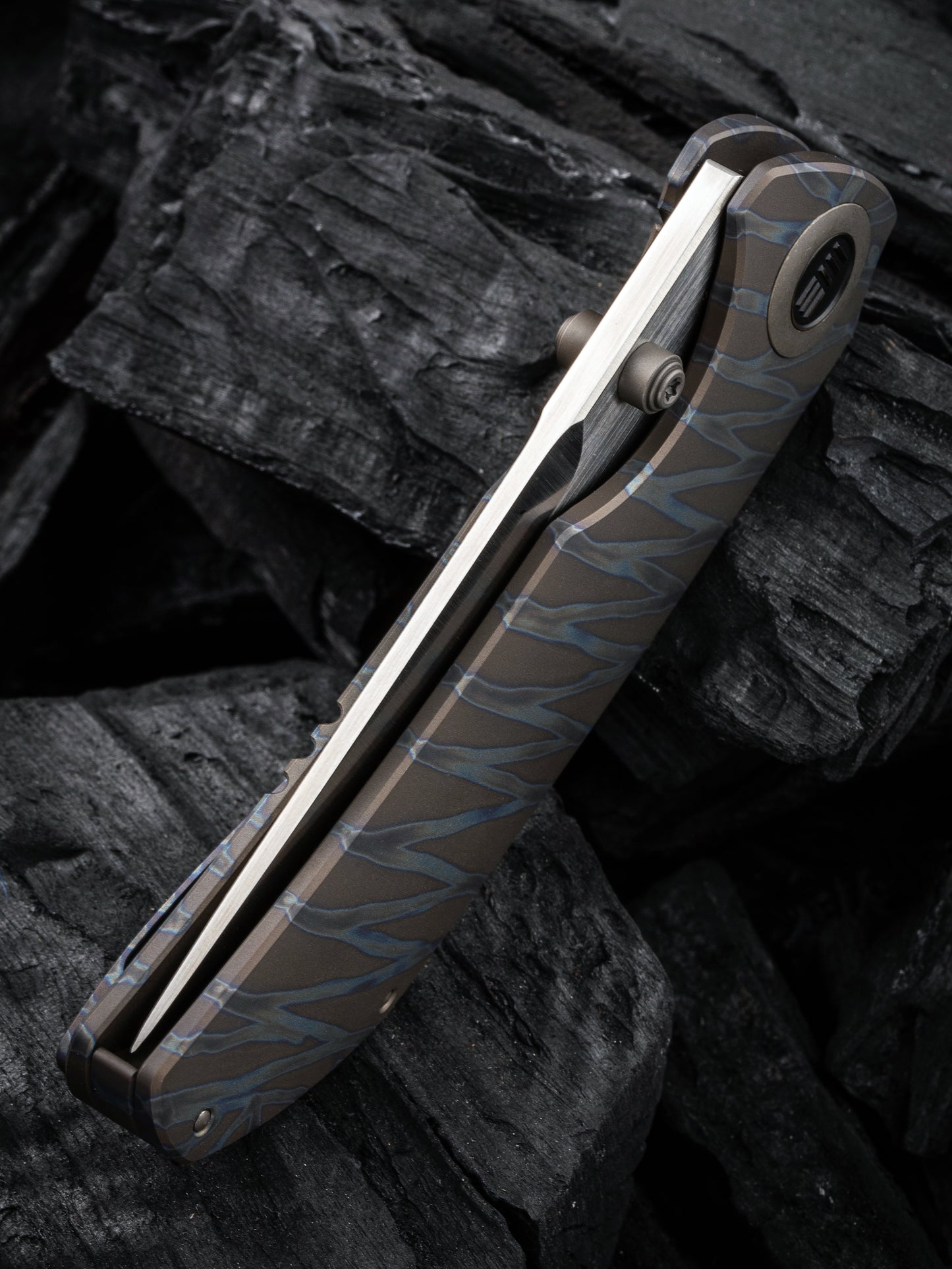 WE Thug XL 3.35" CPM 20CV Tiger Stripe Flamed Titanium Folding Knife by Matthew Christensen WE20028D-2