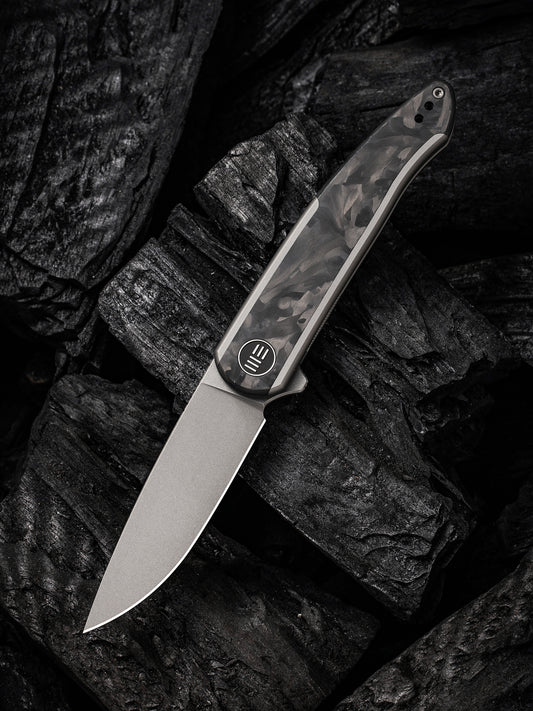 WE Knife Smooth Sentinel 2.97" CPM 20CV Marbled Carbon Fiber Titanium Folding Knife WE20043-1