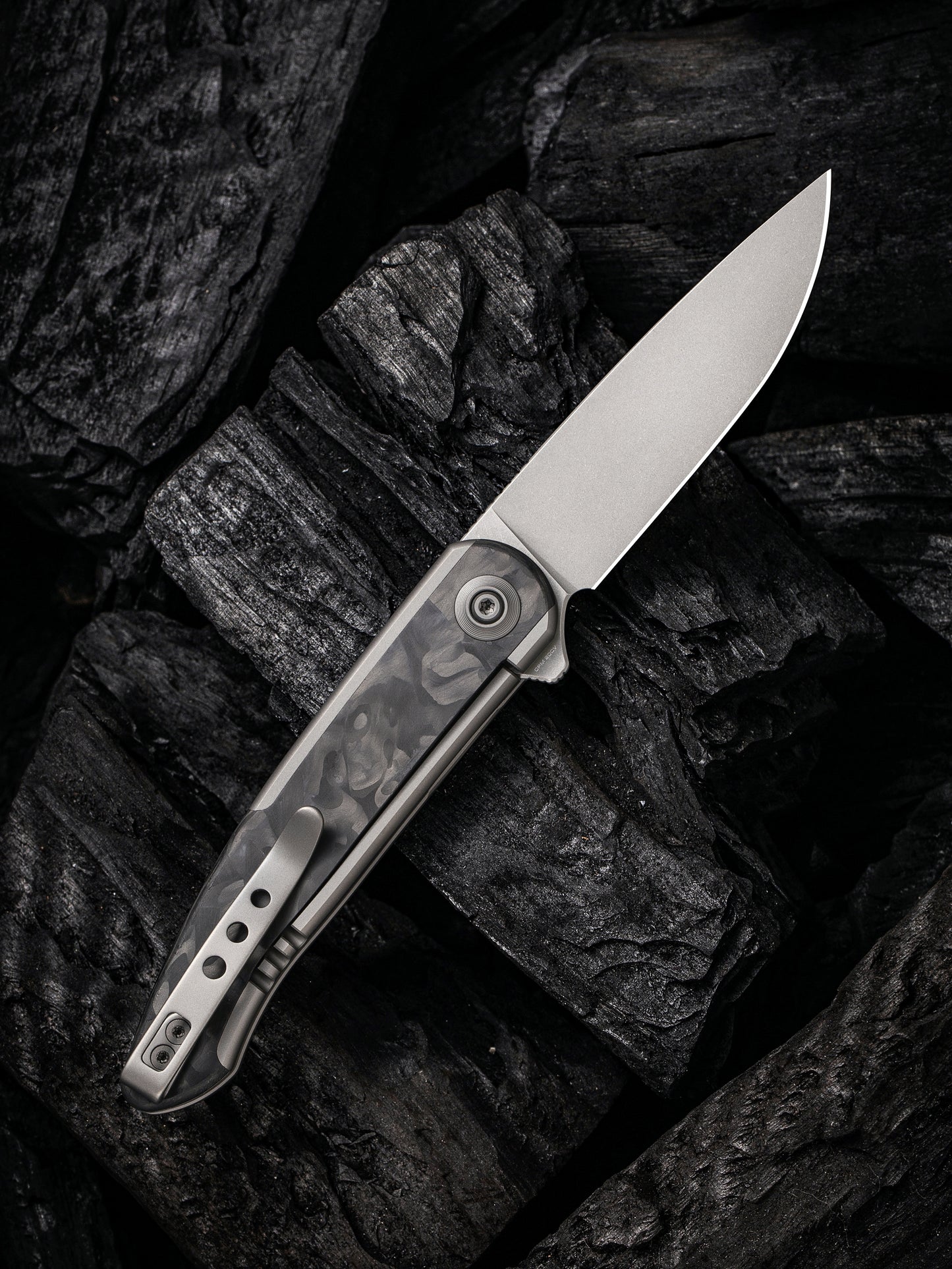 WE Knife Smooth Sentinel 2.97" CPM 20CV Marbled Carbon Fiber Titanium Folding Knife WE20043-1