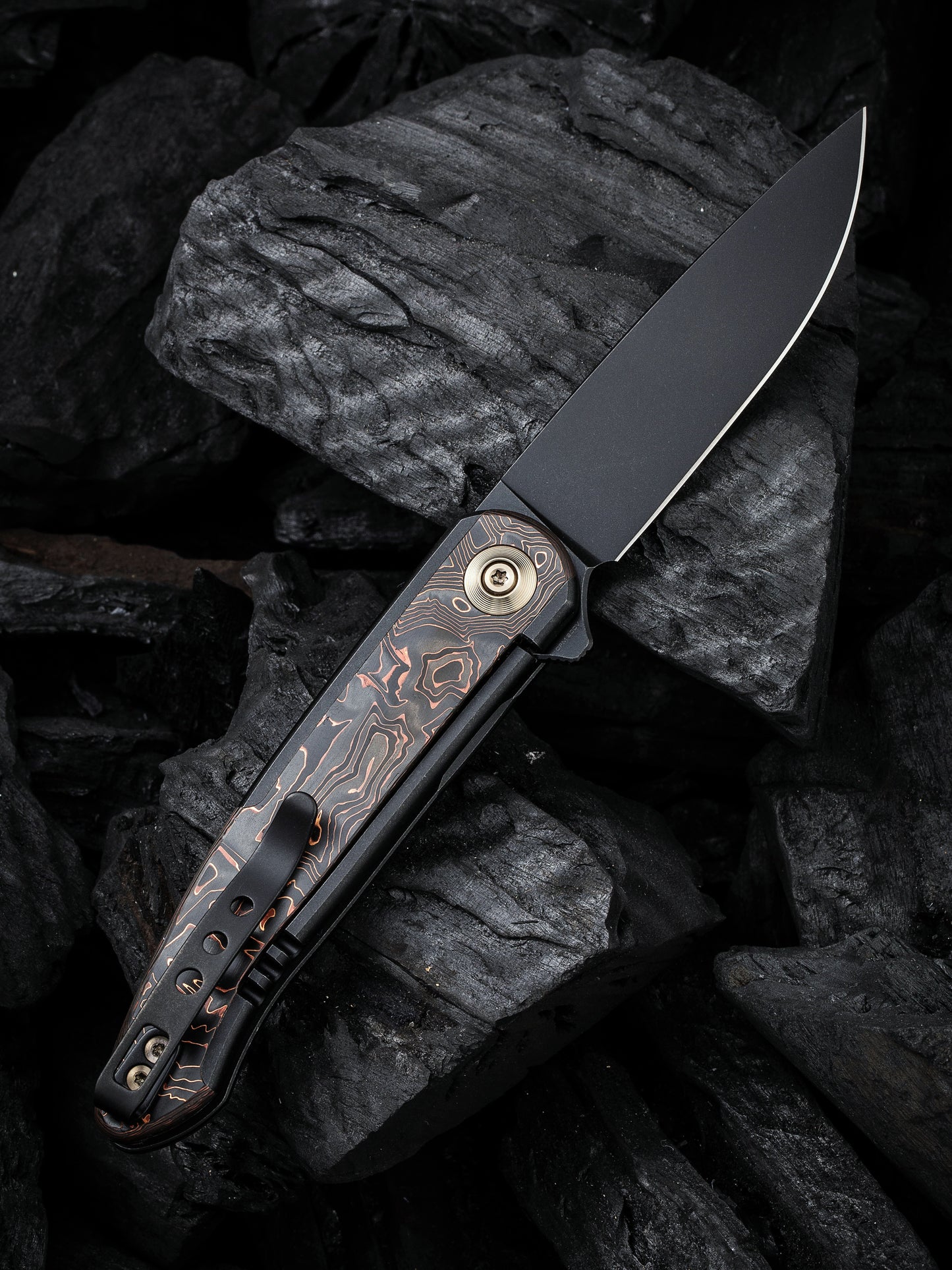 WE Smooth Sentinel 2.97" CPM 20CV Black Copper Foil Carbon Fiber Titanium Folding Knife WE20043-6