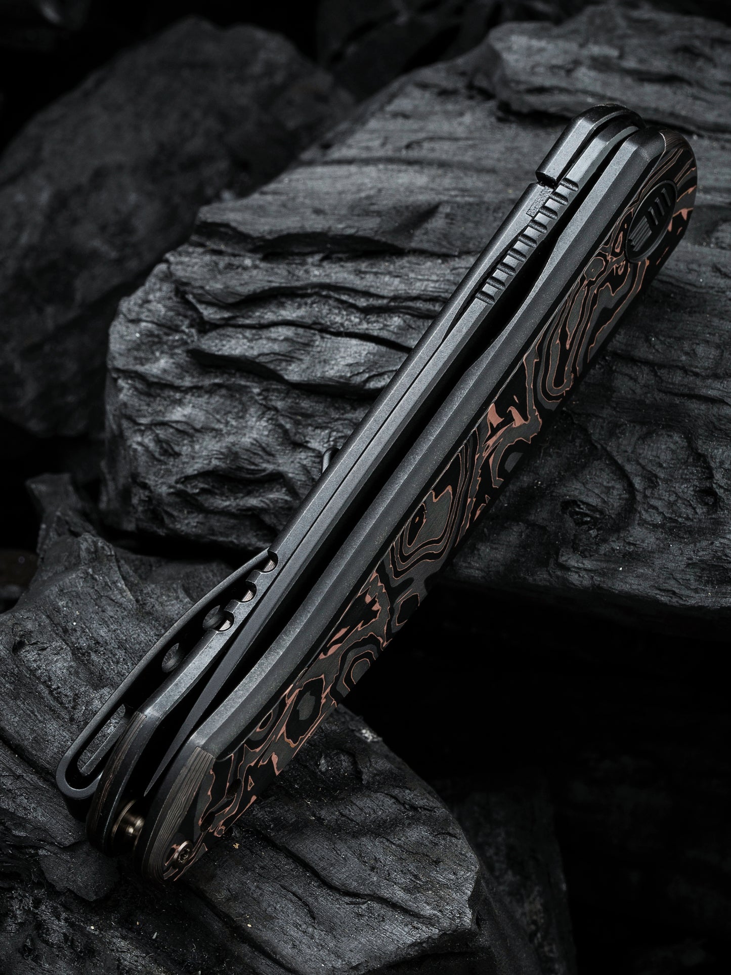 WE Smooth Sentinel 2.97" CPM 20CV Black Copper Foil Carbon Fiber Titanium Folding Knife WE20043-6
