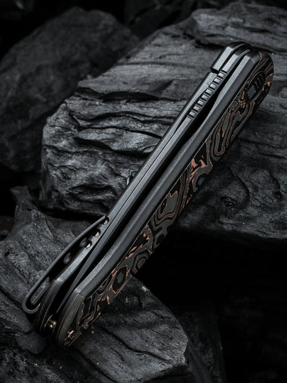 WE Smooth Sentinel 2.97" CPM 20CV Black Copper Foil Carbon Fiber Titanium Folding Knife WE20043-6