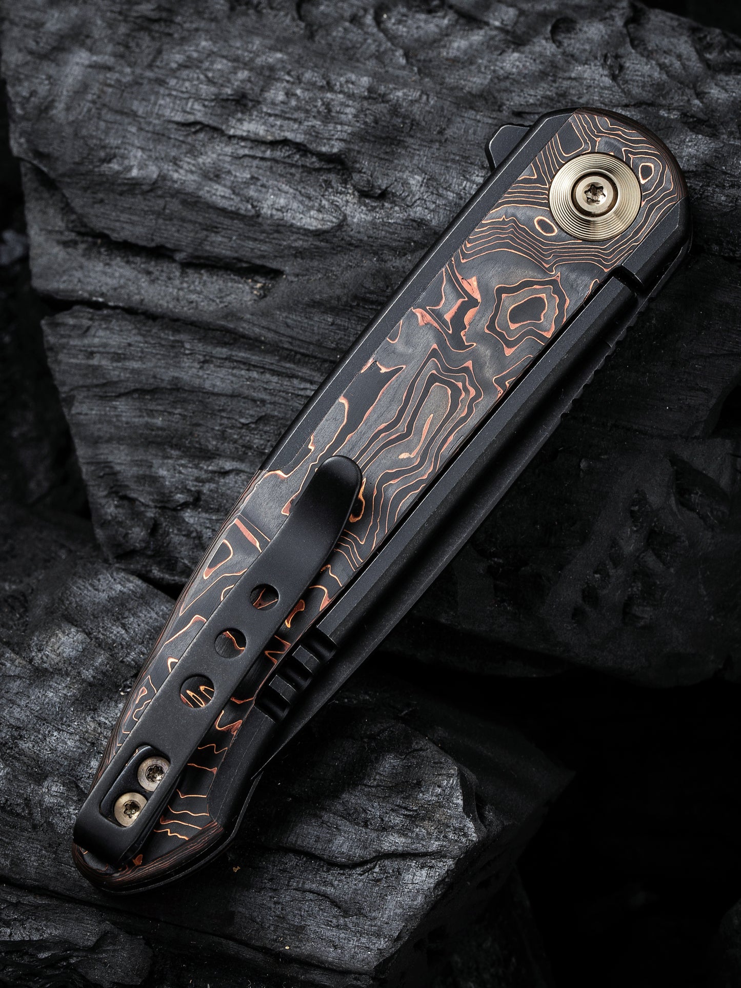 WE Smooth Sentinel 2.97" CPM 20CV Black Copper Foil Carbon Fiber Titanium Folding Knife WE20043-6
