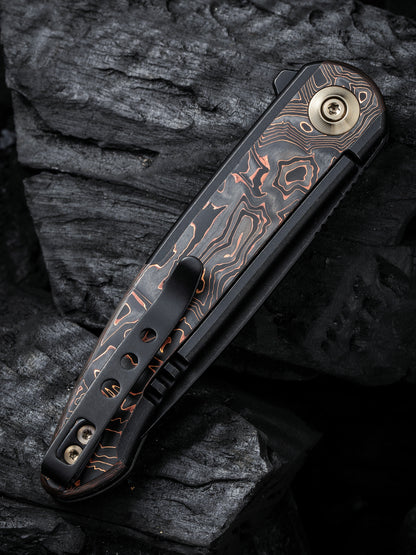 WE Smooth Sentinel 2.97" CPM 20CV Black Copper Foil Carbon Fiber Titanium Folding Knife WE20043-6
