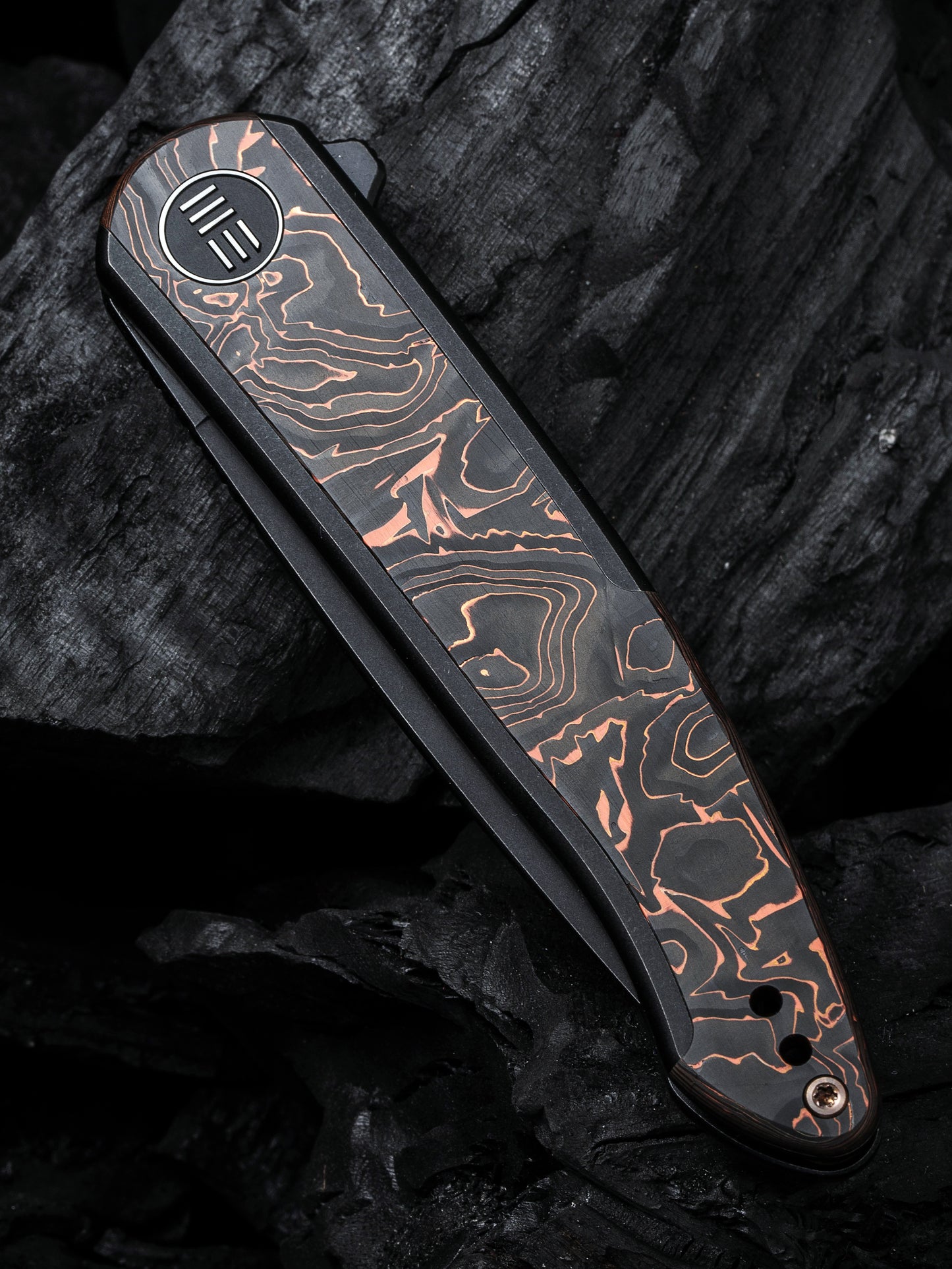 WE Smooth Sentinel 2.97" CPM 20CV Black Copper Foil Carbon Fiber Titanium Folding Knife WE20043-6