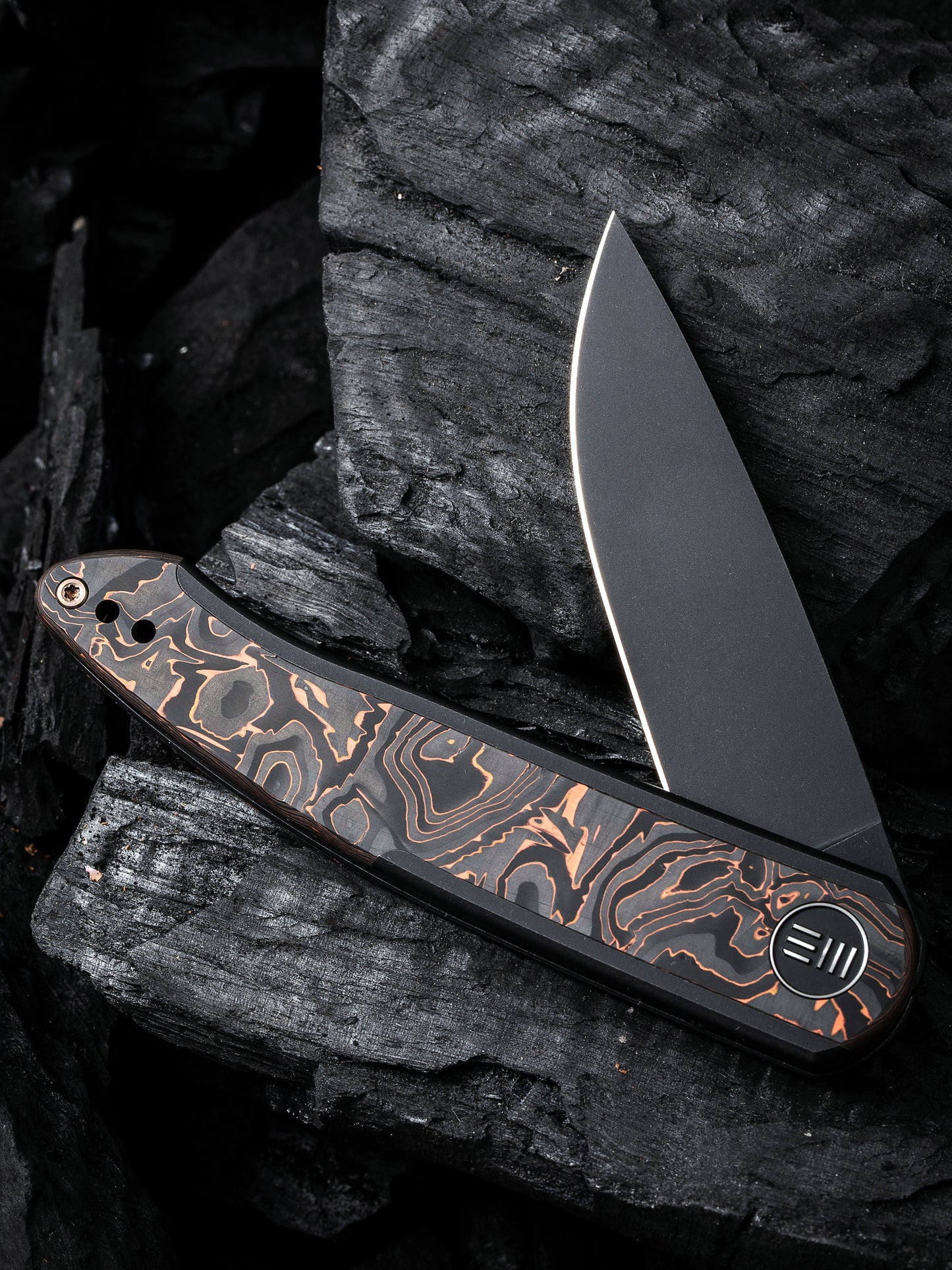 WE Smooth Sentinel 2.97" CPM 20CV Black Copper Foil Carbon Fiber Titanium Folding Knife WE20043-6