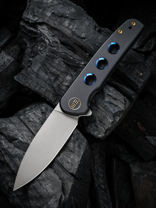 WE Shakan Limited Edition 2.97" CPM 20CV Black/Blue Titanium Folding Knife WE20052B-1