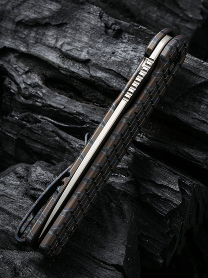 WE Charith Limited Edition 2.98" CPM 20CV Tiger Stripe Flamed Titanium Folding Knife WE20056B-2