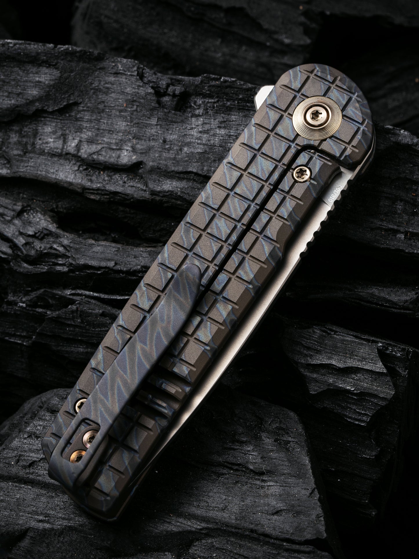 WE Charith Limited Edition 2.98" CPM 20CV Tiger Stripe Flamed Titanium Folding Knife WE20056B-2