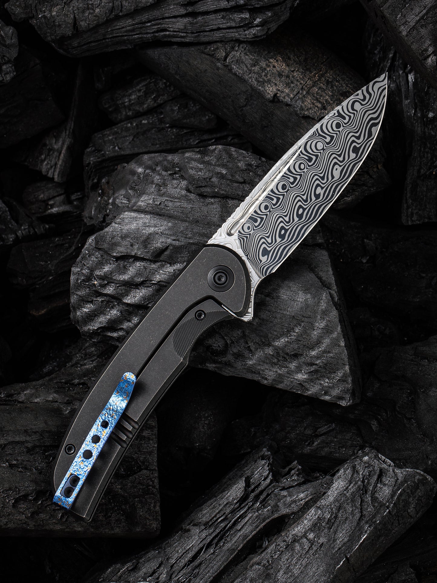 WE Knife Beacon 3.48" Damasteel Hakkapella Damascus Titanium Folding Knife WE20061B-DS1
