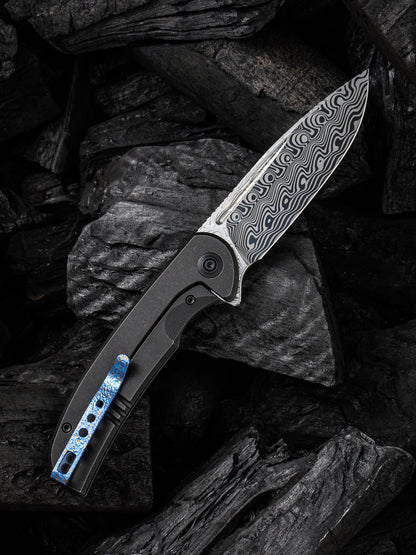 WE Knife Beacon 3.48" Damasteel Hakkapella Damascus Titanium Folding Knife WE20061B-DS1