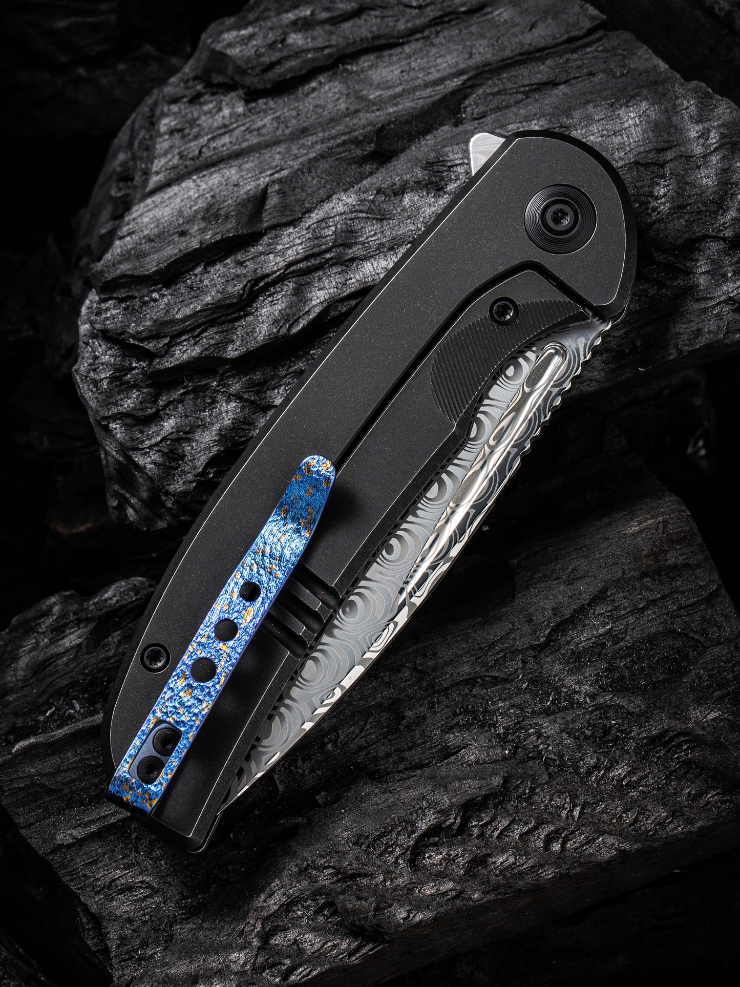 WE Knife Beacon 3.48" Damasteel Hakkapella Damascus Titanium Folding Knife WE20061B-DS1