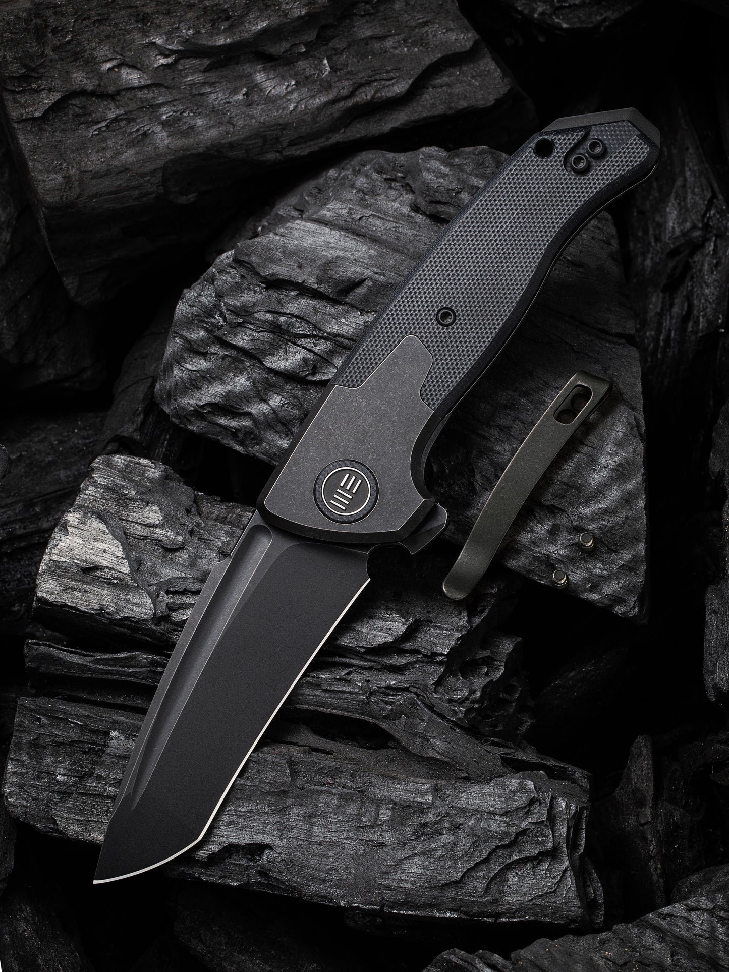 WE Press Check 3.15" CPM-20CV Black Stonewashed Titanium G10 Folding Knife by Allen Elishewitz WE20078A-1
