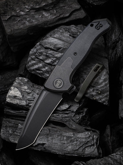 WE Press Check 3.15" CPM-20CV Black Stonewashed Titanium G10 Folding Knife by Allen Elishewitz WE20078A-1