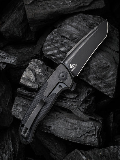WE Press Check 3.15" CPM-20CV Black Stonewashed Titanium G10 Folding Knife by Allen Elishewitz WE20078A-1