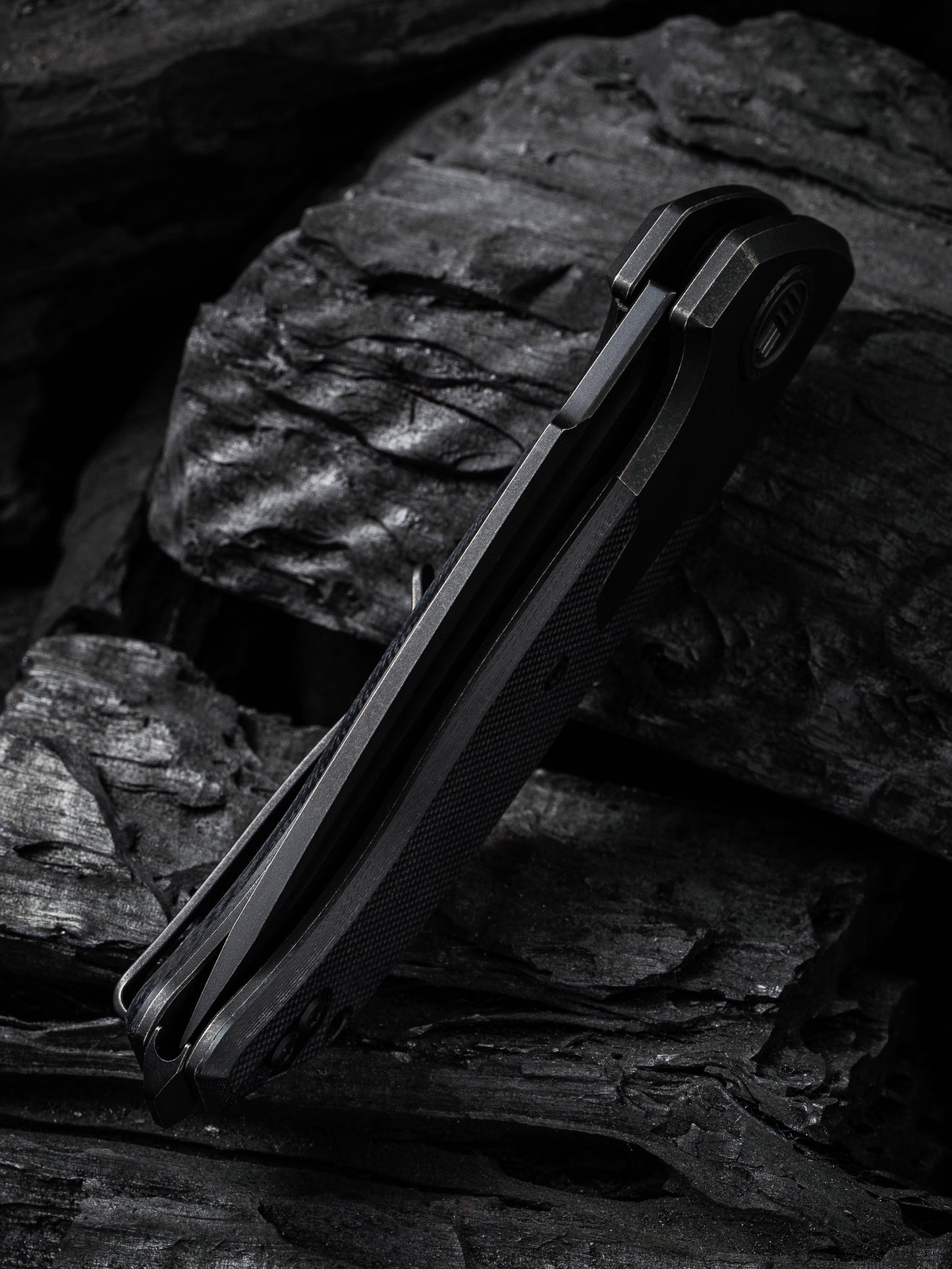 WE Press Check 3.15" CPM-20CV Black Stonewashed Titanium G10 Folding Knife by Allen Elishewitz WE20078A-1