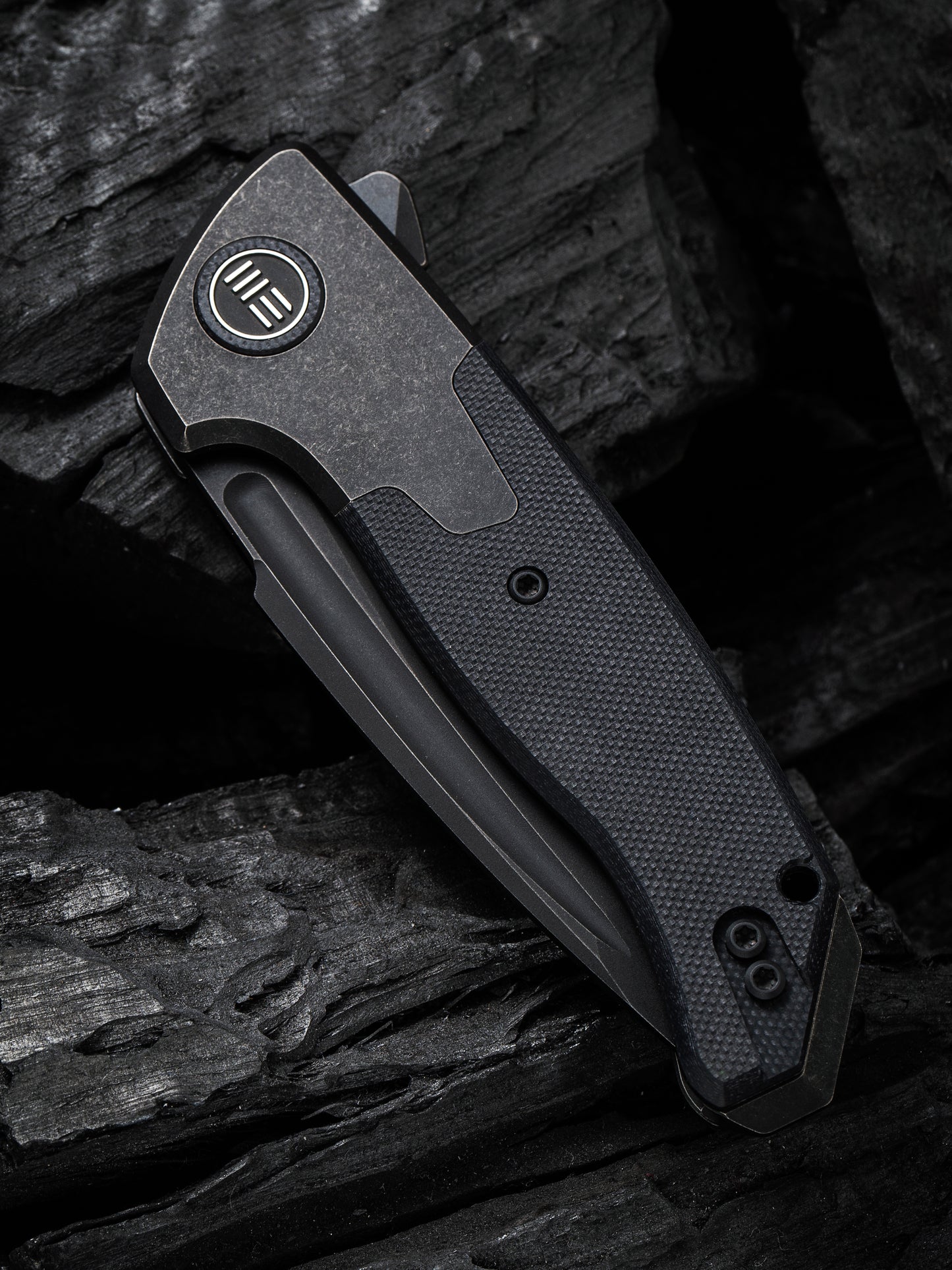 WE Press Check 3.15" CPM-20CV Black Stonewashed Titanium G10 Folding Knife by Allen Elishewitz WE20078A-1