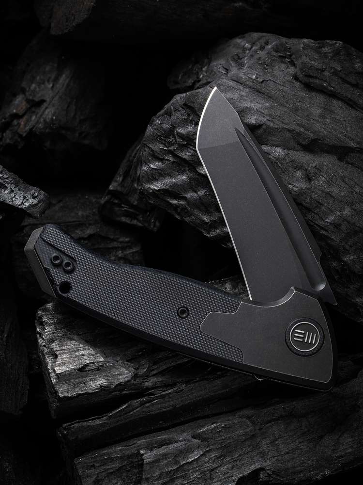WE Press Check 3.15" CPM-20CV Black Stonewashed Titanium G10 Folding Knife by Allen Elishewitz WE20078A-1