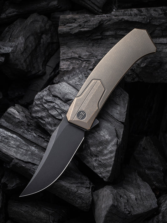 WE Knife Shuddan 3.48" Black Stonewashed CPM 20CV Bronze Titanium Folding Knife by Rafal Brzeski WE21015-3