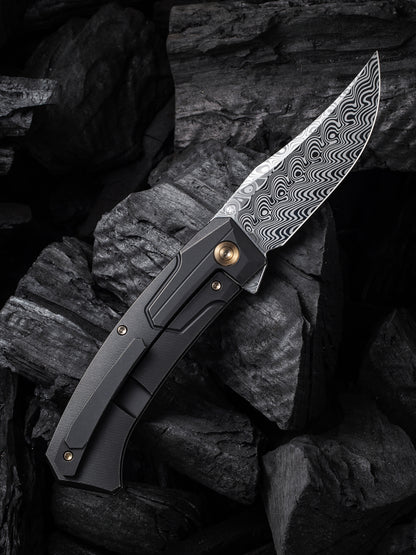 WE Knife Shuddan 3.48" Damasteel Hakkapella Damascus Titanium Folding Knife by Rafal Brzeski WE21015-DS1