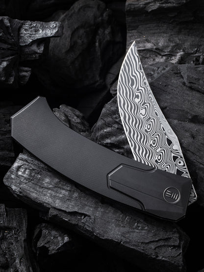 WE Knife Shuddan 3.48" Damasteel Hakkapella Damascus Titanium Folding Knife by Rafal Brzeski WE21015-DS1